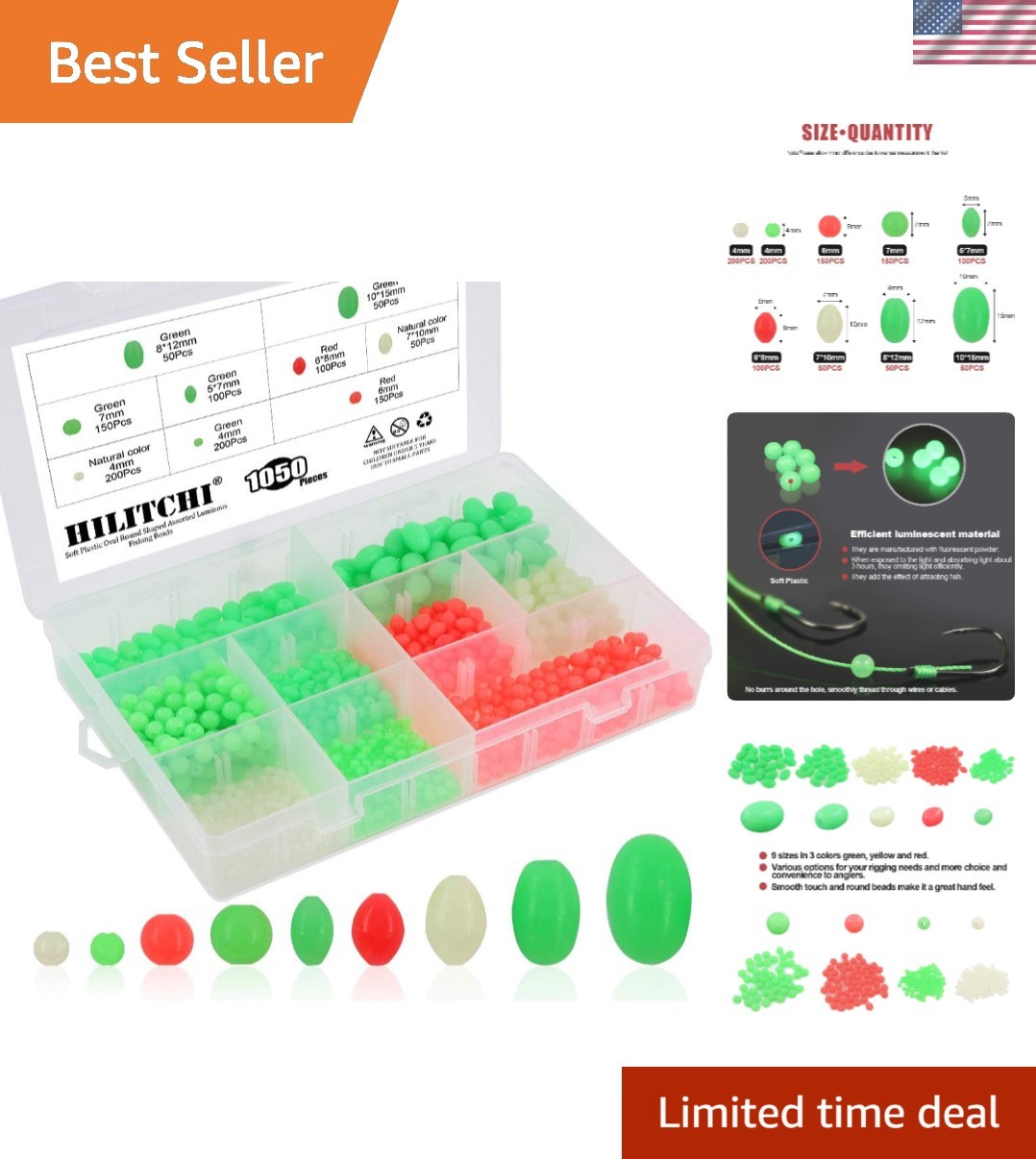 1050 Pcs Soft Plastic Fishing Beads – 9 Sizes Glow Eggs for All Fishing Needs
