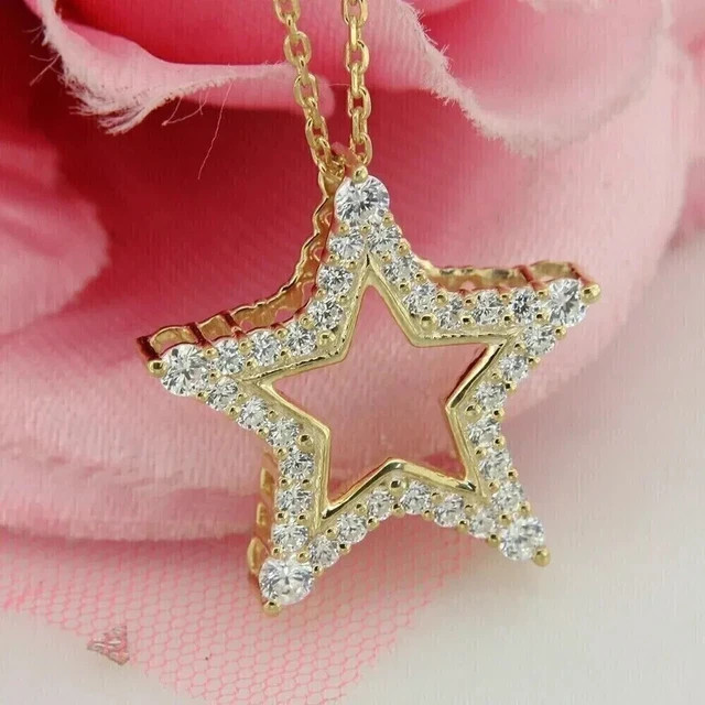 2.00CT Round Cut VVS1/ D Diamond Star Pendant 14K Yellow Gold Finish