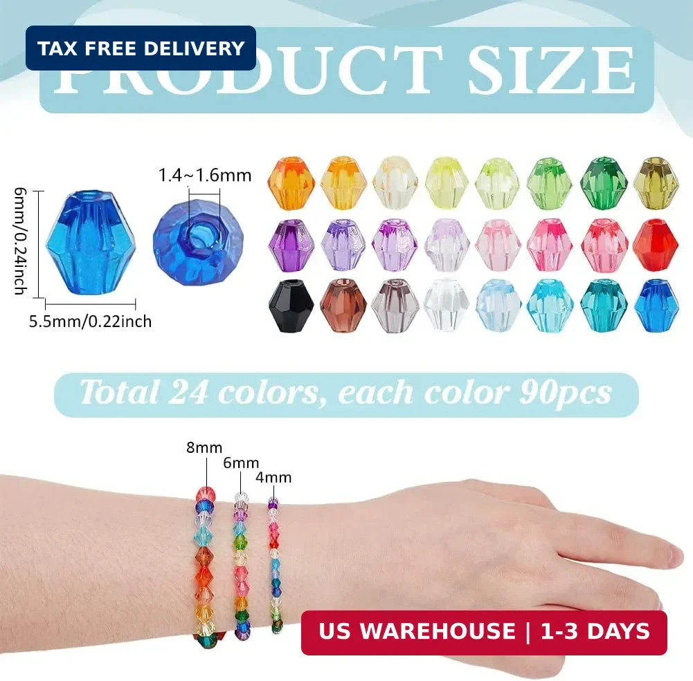 2160PCS Crystal Bicone Beads 24 Colors Faceted Beads for Jewelry Making