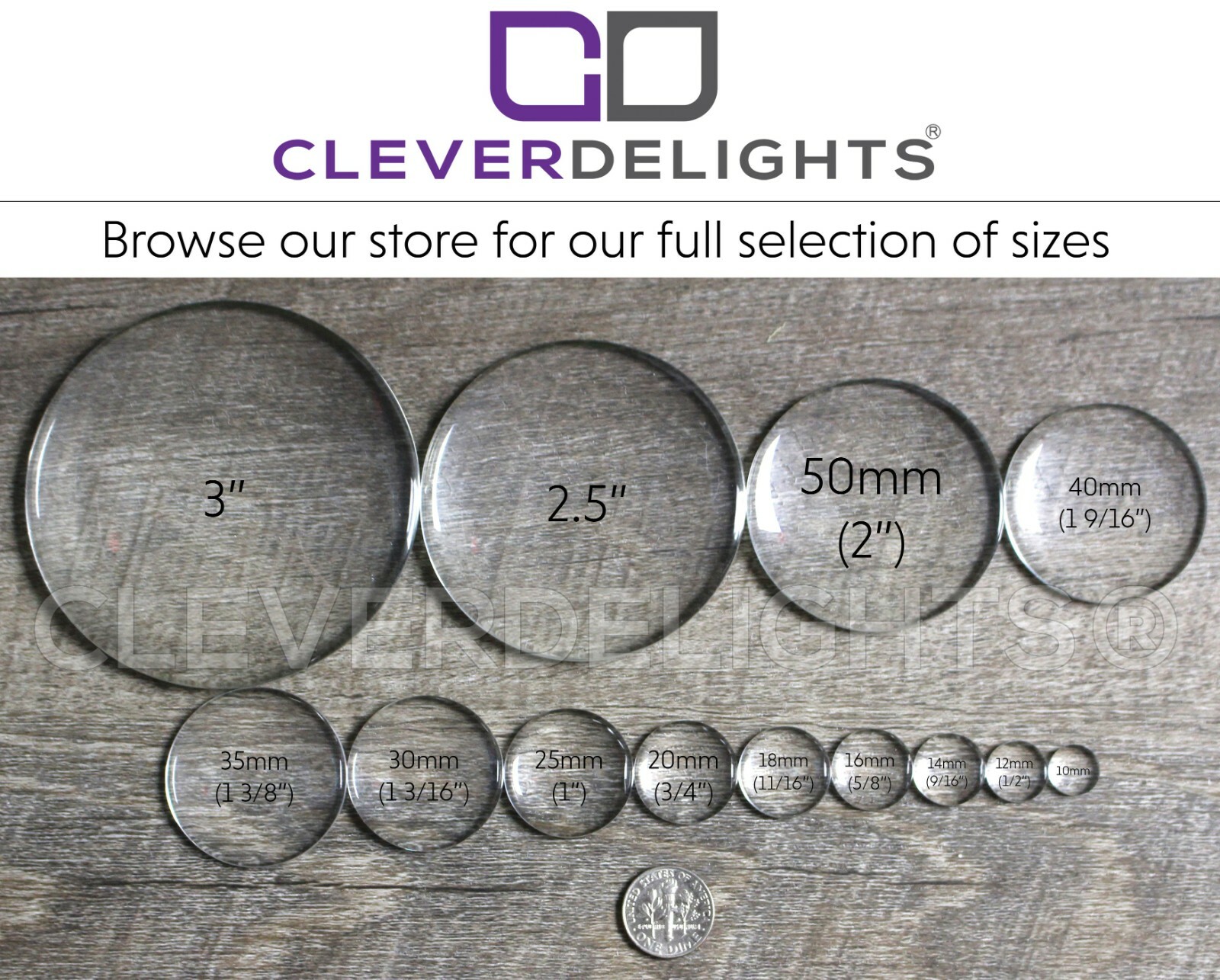 Round Glass Cabochons – Clear – 1/2″ to 3″ Diameter – Transparent Dome Cabs