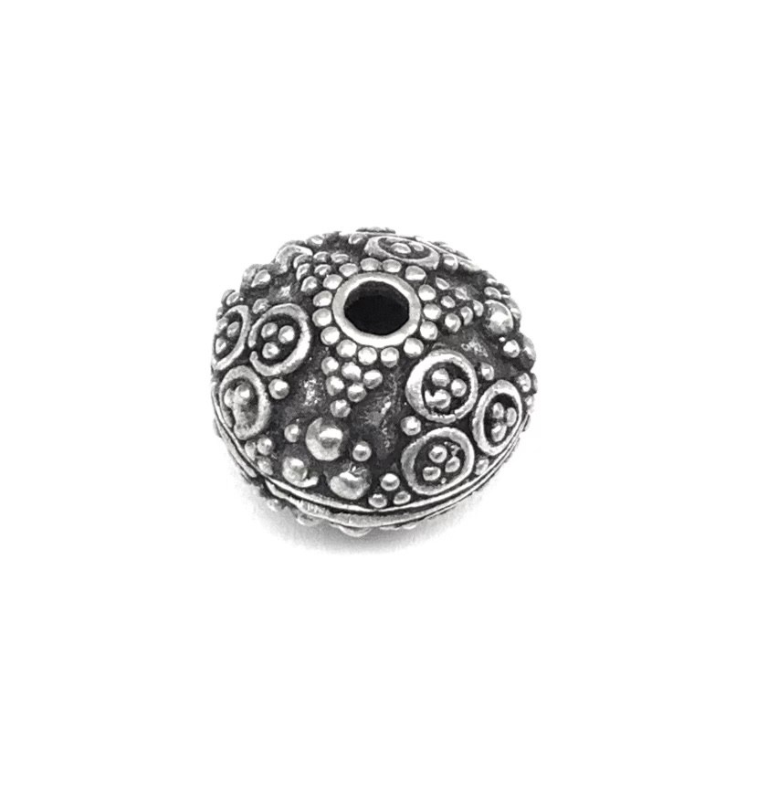 12mm Hand Crafted Ornament Round Sterling Silver .925 Bali Beads-#1553