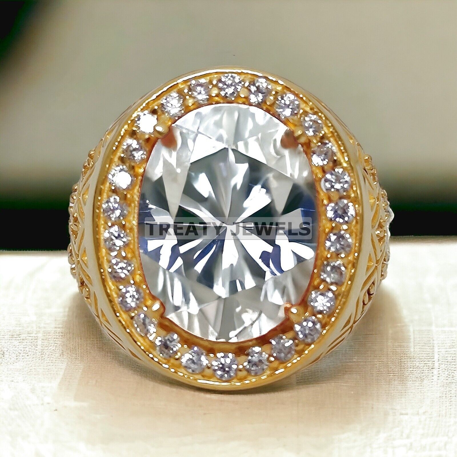 Moissanite Oval Cut With 925 Sterling Silver Gold Plated Ring For Men’s #794 #