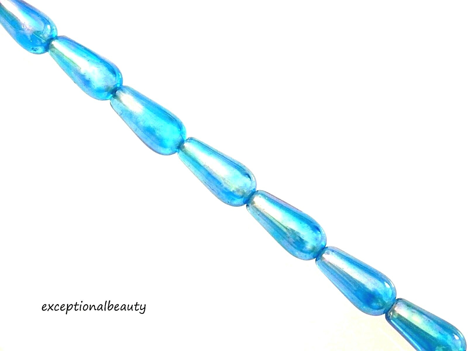 68 Aqua Blue Luster Glass 13x6mm Smooth Teardrop Long 36 Inch Strand Art Beads