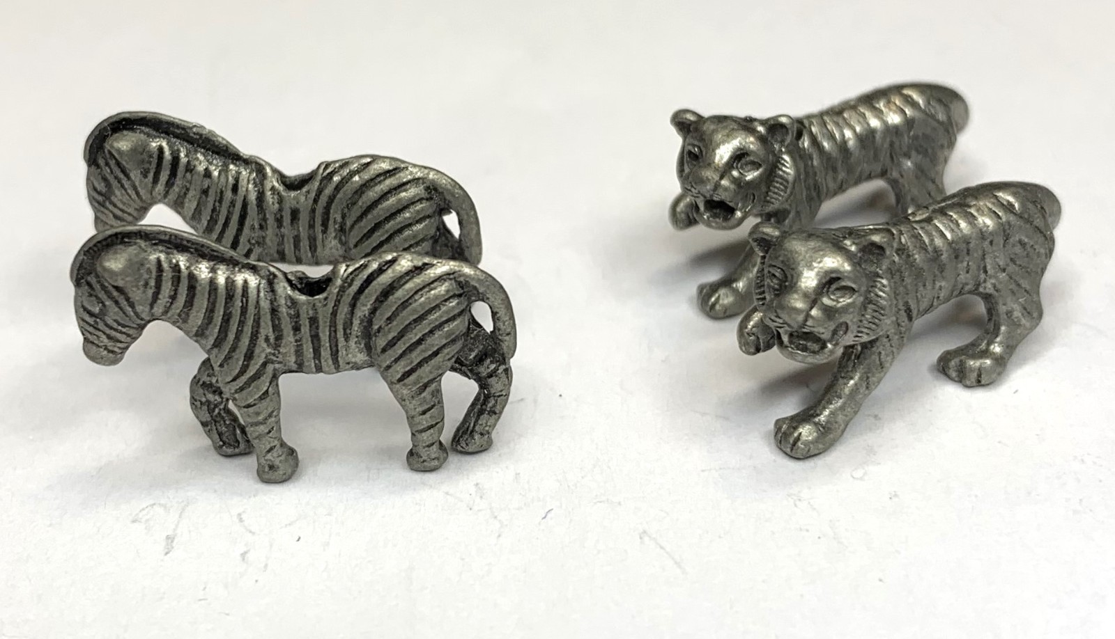 Vintage Pewter Animal Beads 6 Pieces Tiger Giraffe Zebra