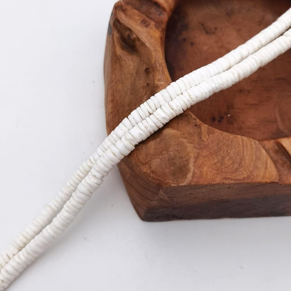 46 Inch White Heishi Beads for Jewelry Making, 8mm Puka Shells Bead Strand, N…
