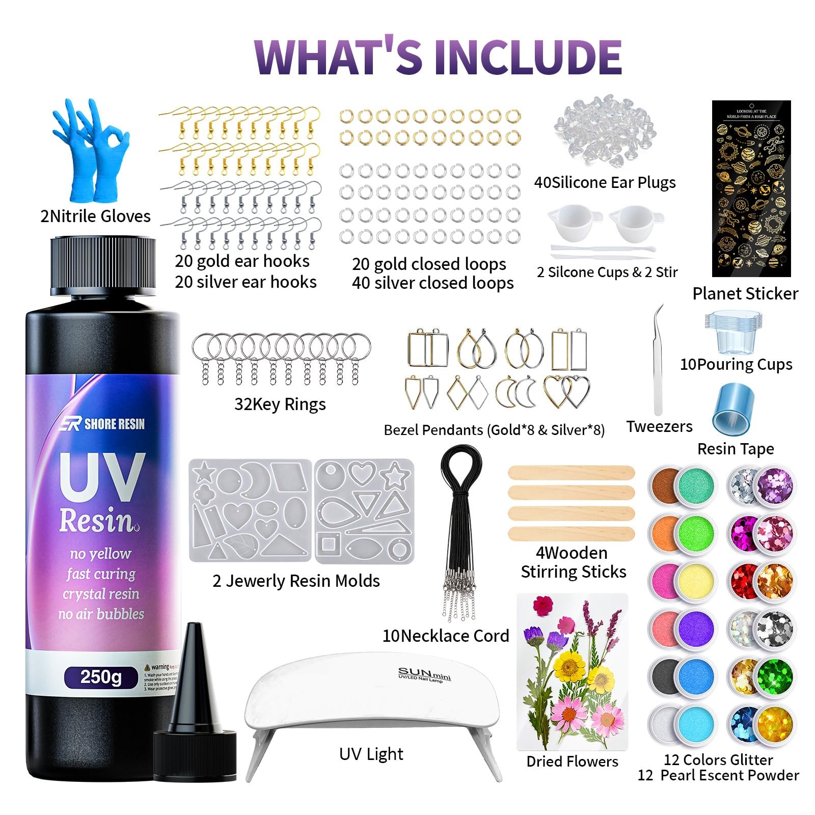250g UV Resin Kit with Light, Jewelry Starter Set