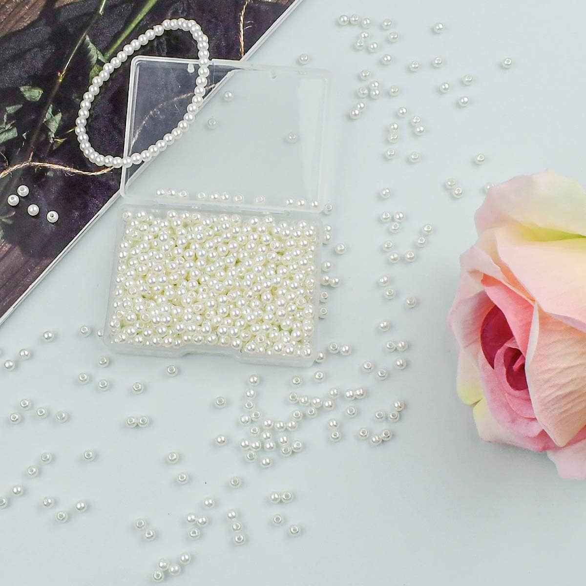 2000 Pieces White Pearl Beads for Jewelry Making 4mm Plastic Small, white