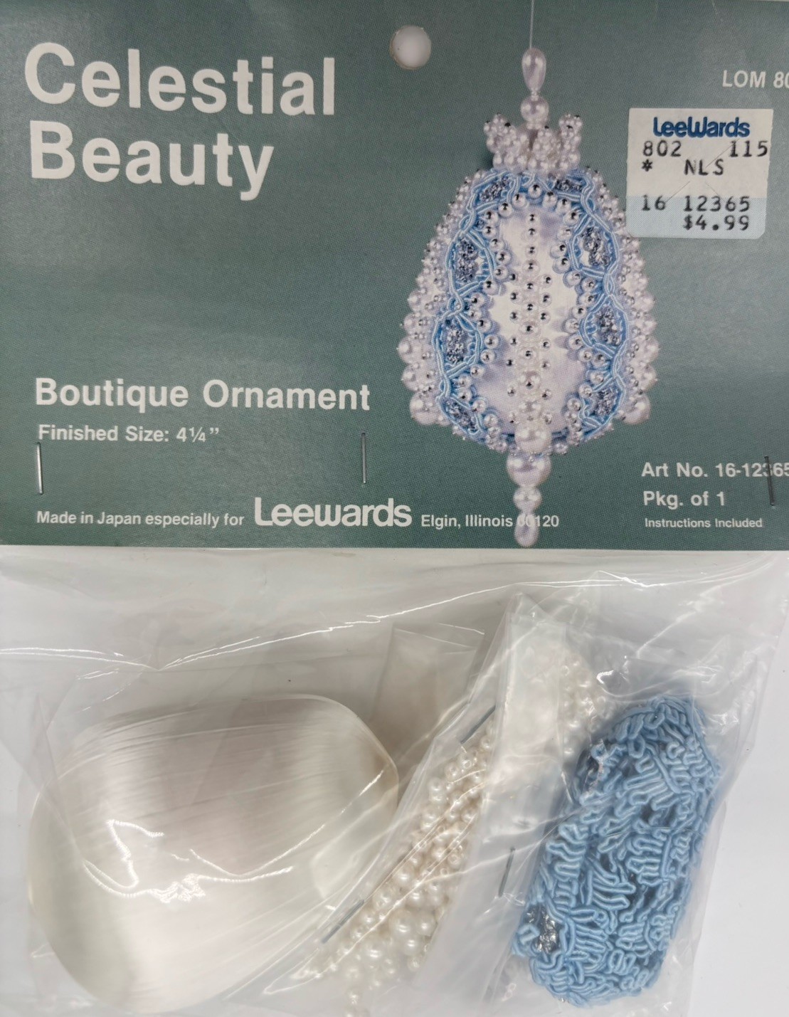LeeWards CELESTIAL BEAUTY Blue Vintage Sequin Bead Christmas Ornament Kit NOS
