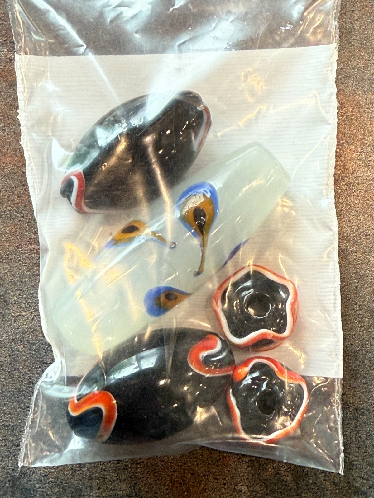 Beads 5 Art Glass Reds Blacks White Artisan Hand Made for Crafting Jewelry Makin