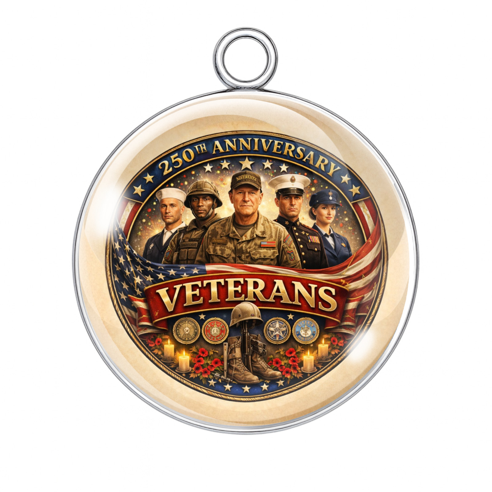 250 Years of Freedom Patriotic Charm | USA 1776–2026 Glass Cabochon | Veterans