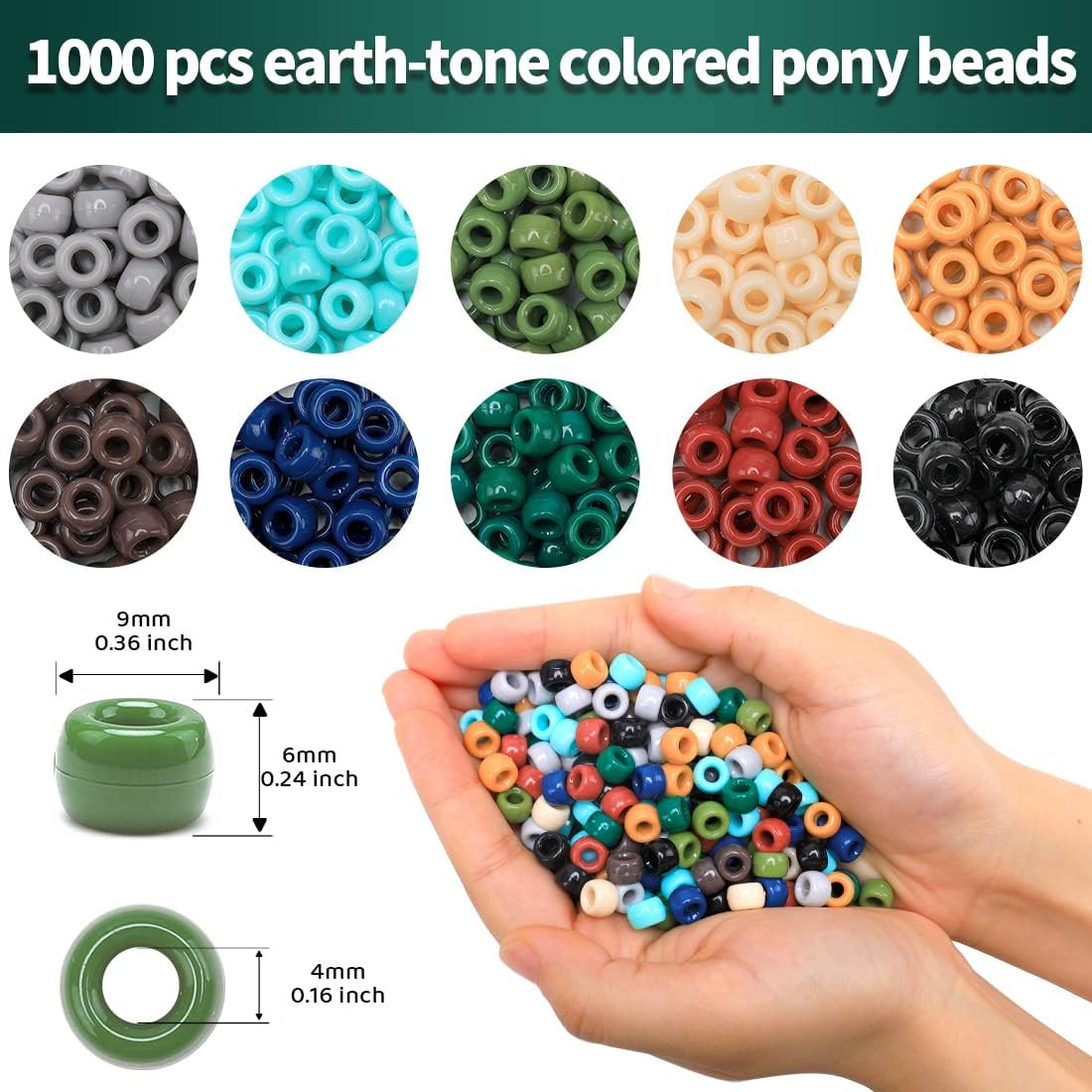 Pony Beads(1000Pcs Earth Tone-Colored), Beads for Jewelry Making, Crafts, Beadin