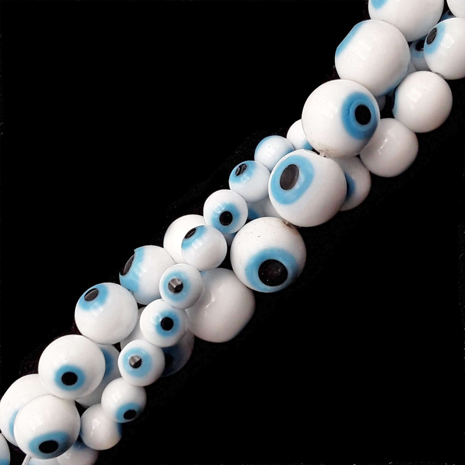 White Evil Eye Glass Smooth Round Beads Size 6mm 8mm 10mm 15.5″ Strand