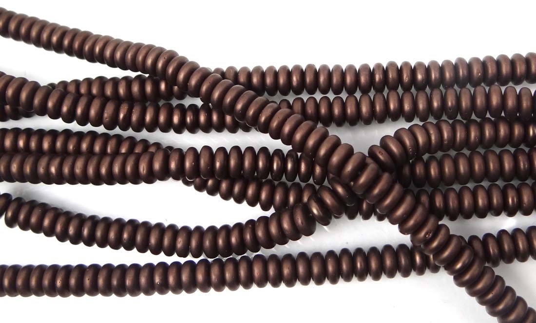 50 Czech Glass Rondelle Beads – Matte – Dark Bronze 6x2mm