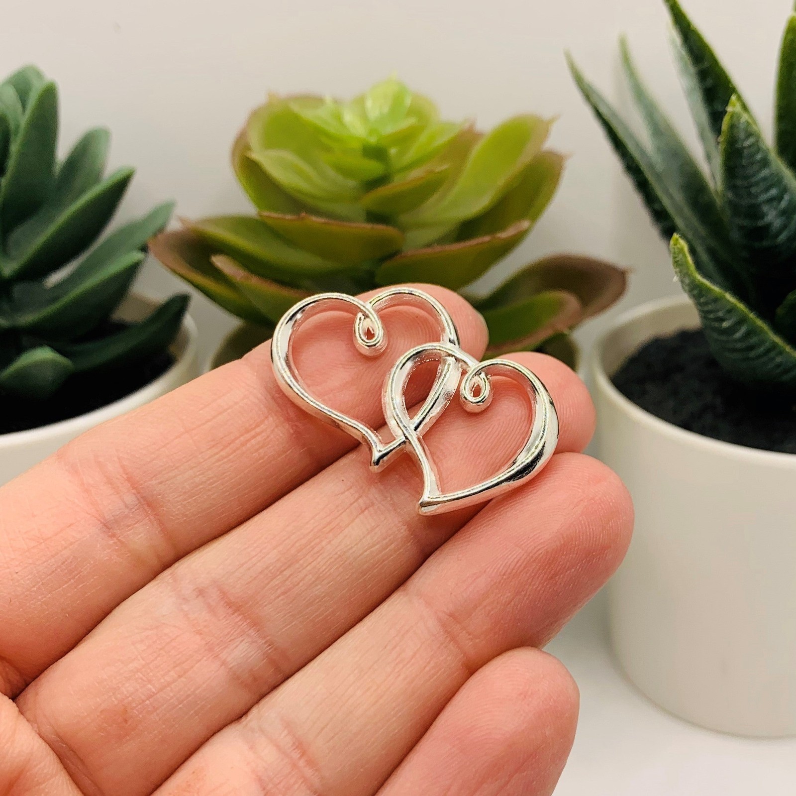 Double Heart Connector Charms, 24x31mm – US Seller