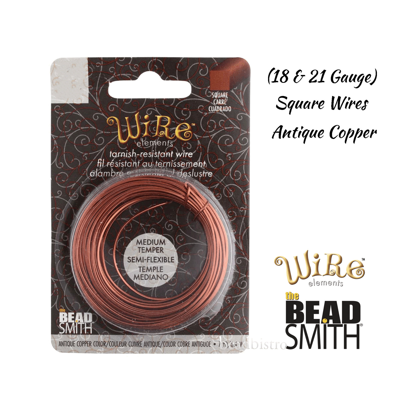 Wire Elements SQUARE Antique Copper Wire by Beadsmith (18 & 21 Gauge)