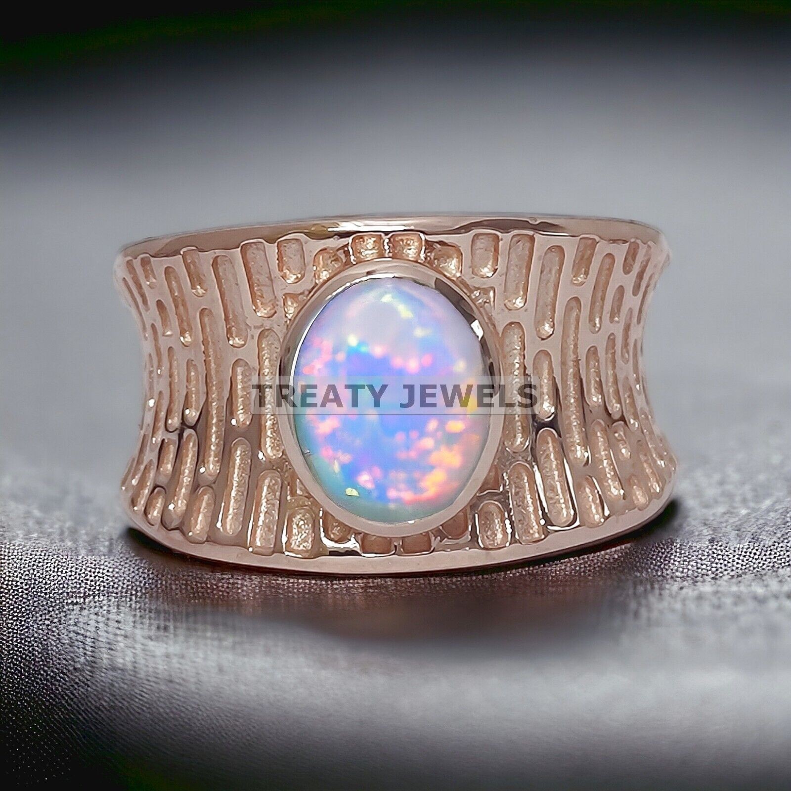 Opal Oval Cut With 14k Rose Gold Ring For Men’s #855 #