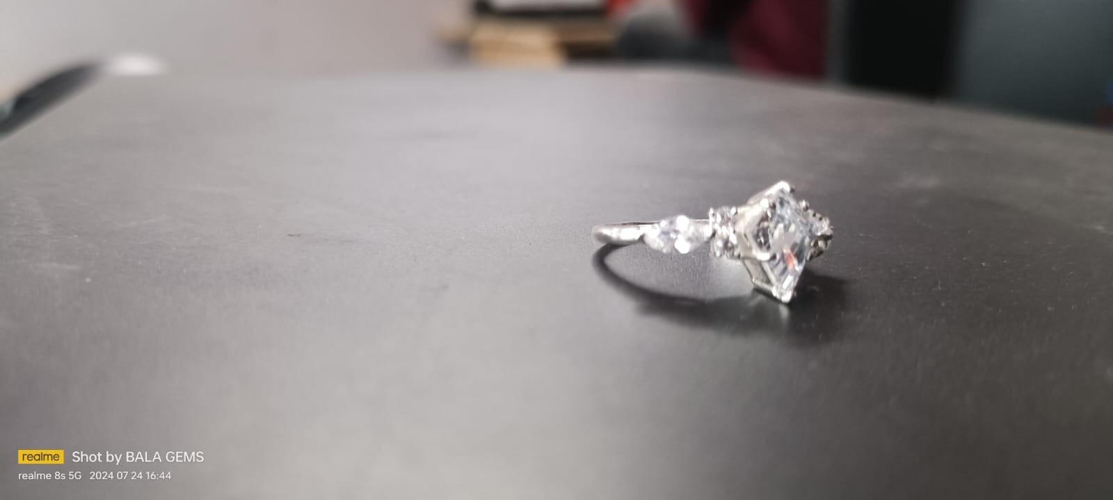 Unique Kite Cut Moissanite Engagement Ring, Art Deco White Gold Cluster Ring