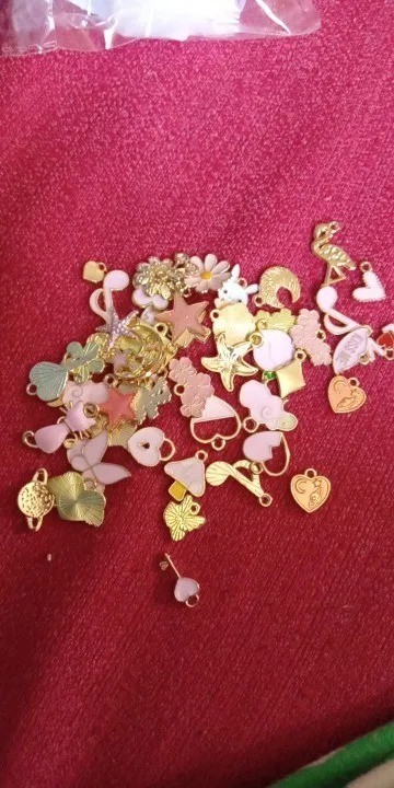 50PCS Girl Pink Drip Oil Charms Mixed Animal Heart Flower Moon DIY Jewelry