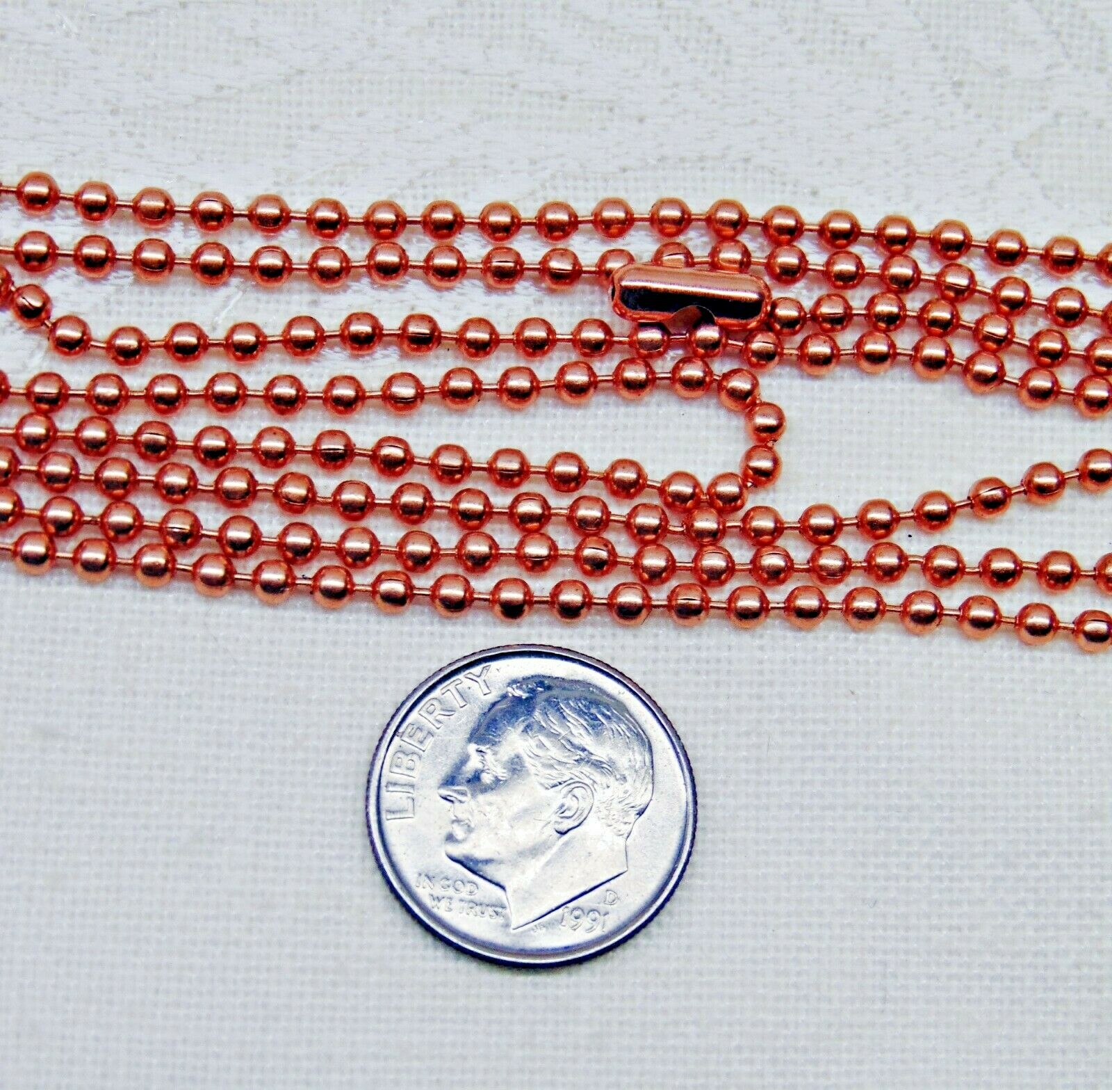 Pure 100% COPPER BALL CHAIN 24″ Necklace with clasp (#3 / 2.4mm) Made in USA