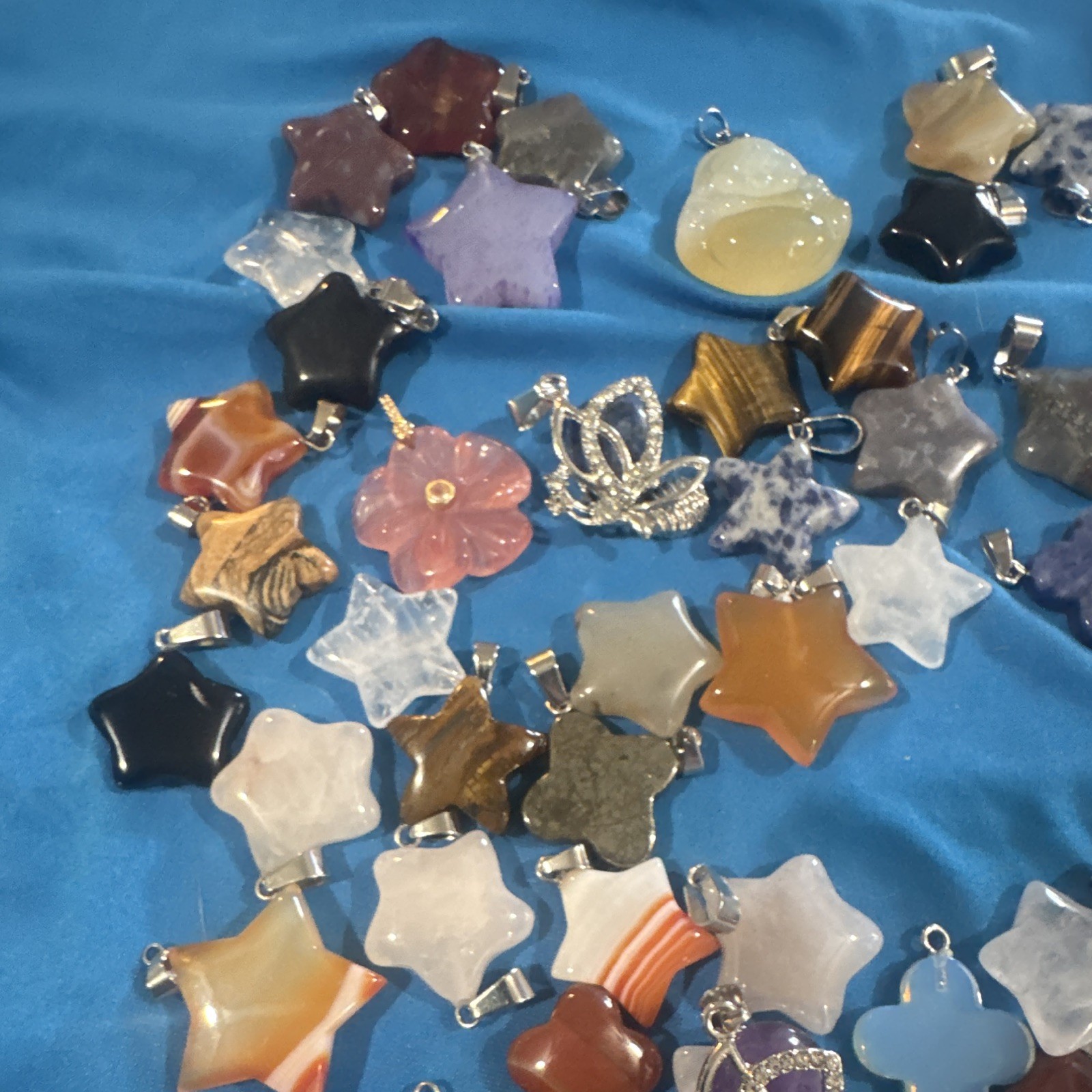 Multicolor Stone Star & Flower Pendant Charms w/ Bails Lot for Jewelry Making