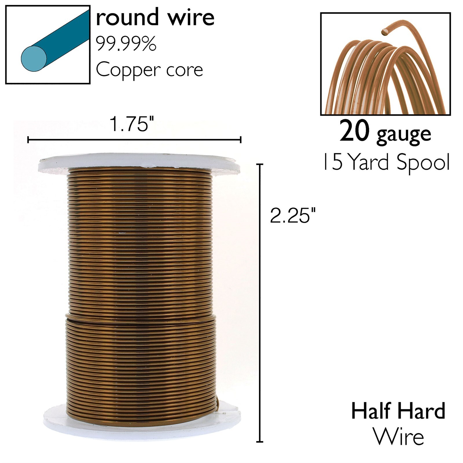 15 Yard Spool BeadSmith Tarnish Resistant Antique Brass 1/2 Hard 20 Gauge Wire