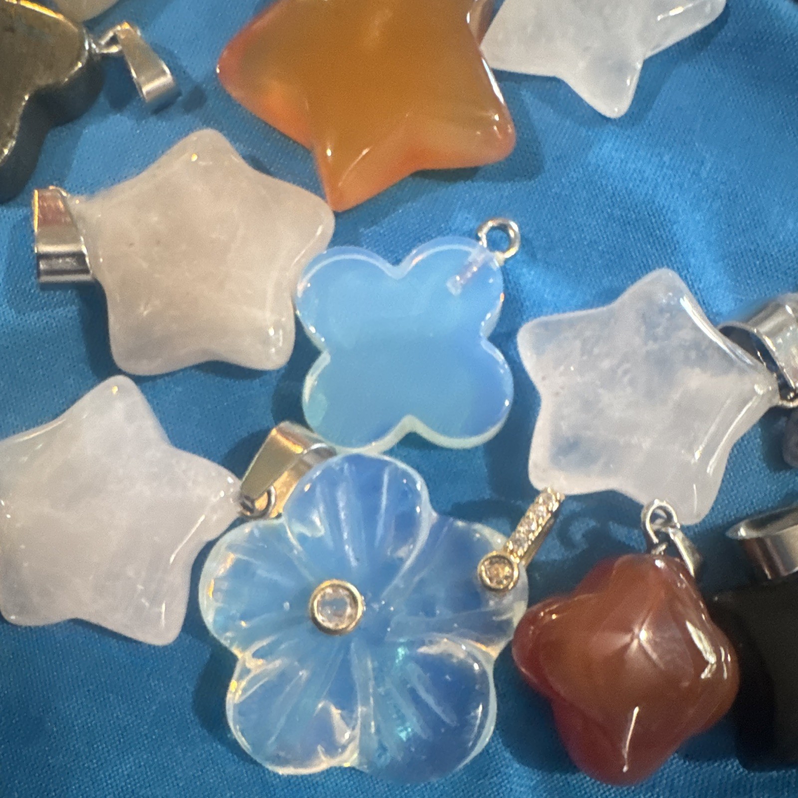 Multicolor Stone Star & Flower Pendant Charms w/ Bails Lot for Jewelry Making