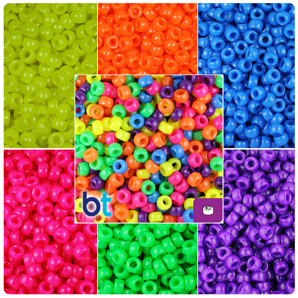 BeadTin Neon Bright 6.5mm Mini Barrel Pony Beads (1000pcs) – Color choice