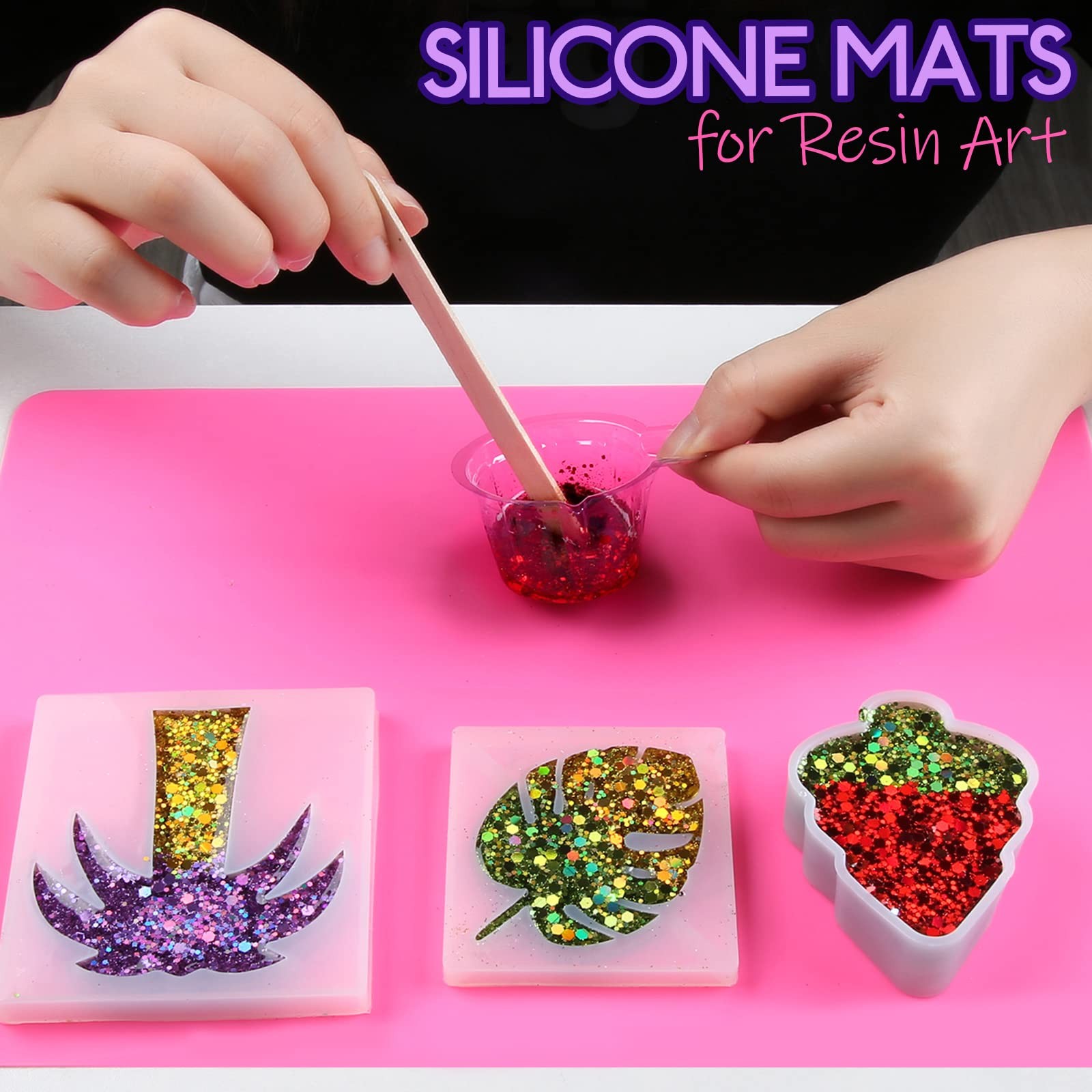 LEOBRO Silicone Mat, Mats for 11.7″ x 8.3″, Light Purple & Rose Red