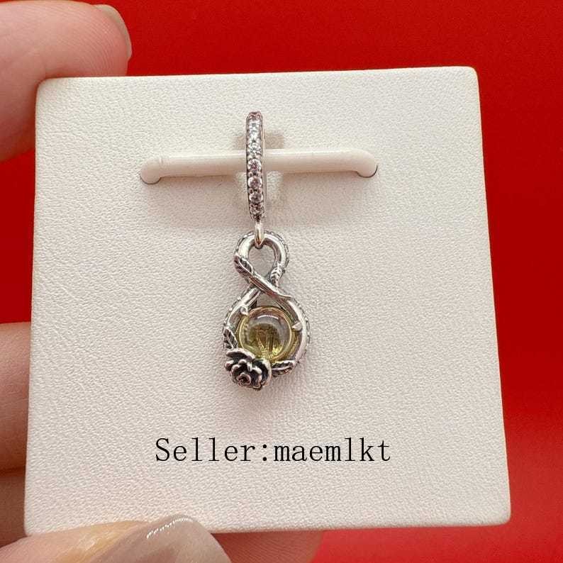 Sterling Silver Belle Infinity & Rose Flower Charm,Beauty and the Beast Charm