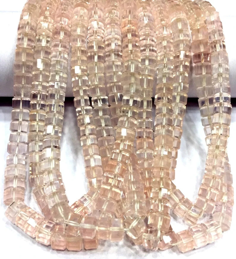 AAA+QUALITY~Natural Rose Quartz Faceted Tyre Beads Long Tyre Quartz Beads.