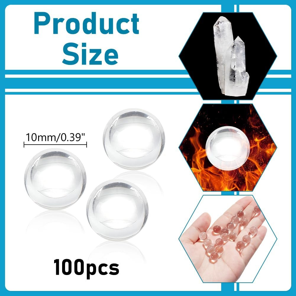 100Pcs Clear Glass Beads No Hole, 10Mm Transparent Glass Balls Beads Undrilled r