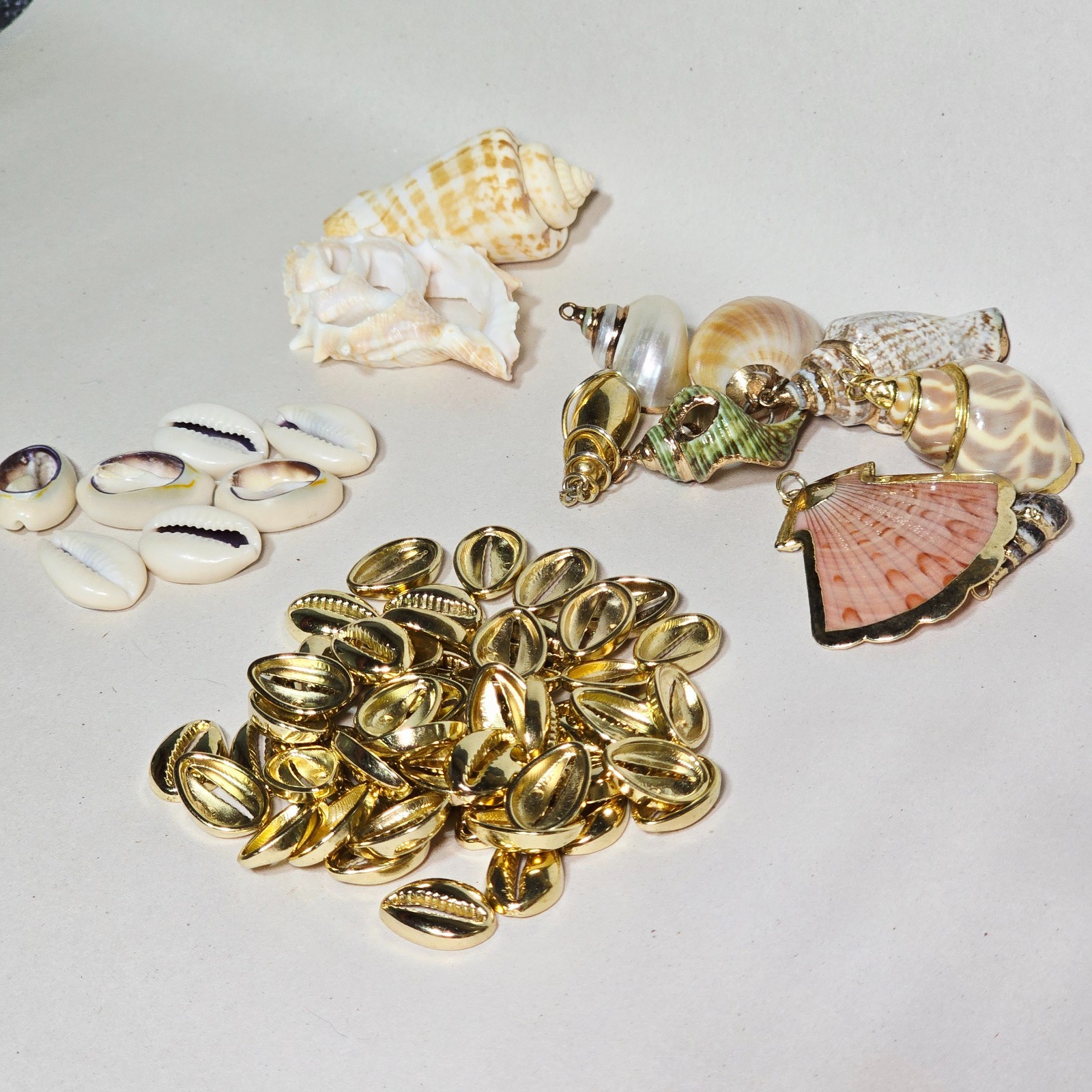 24K Gold Dipped Cowrie Shell Pendant Scallop Boho 24K Gold Dipped Charm
