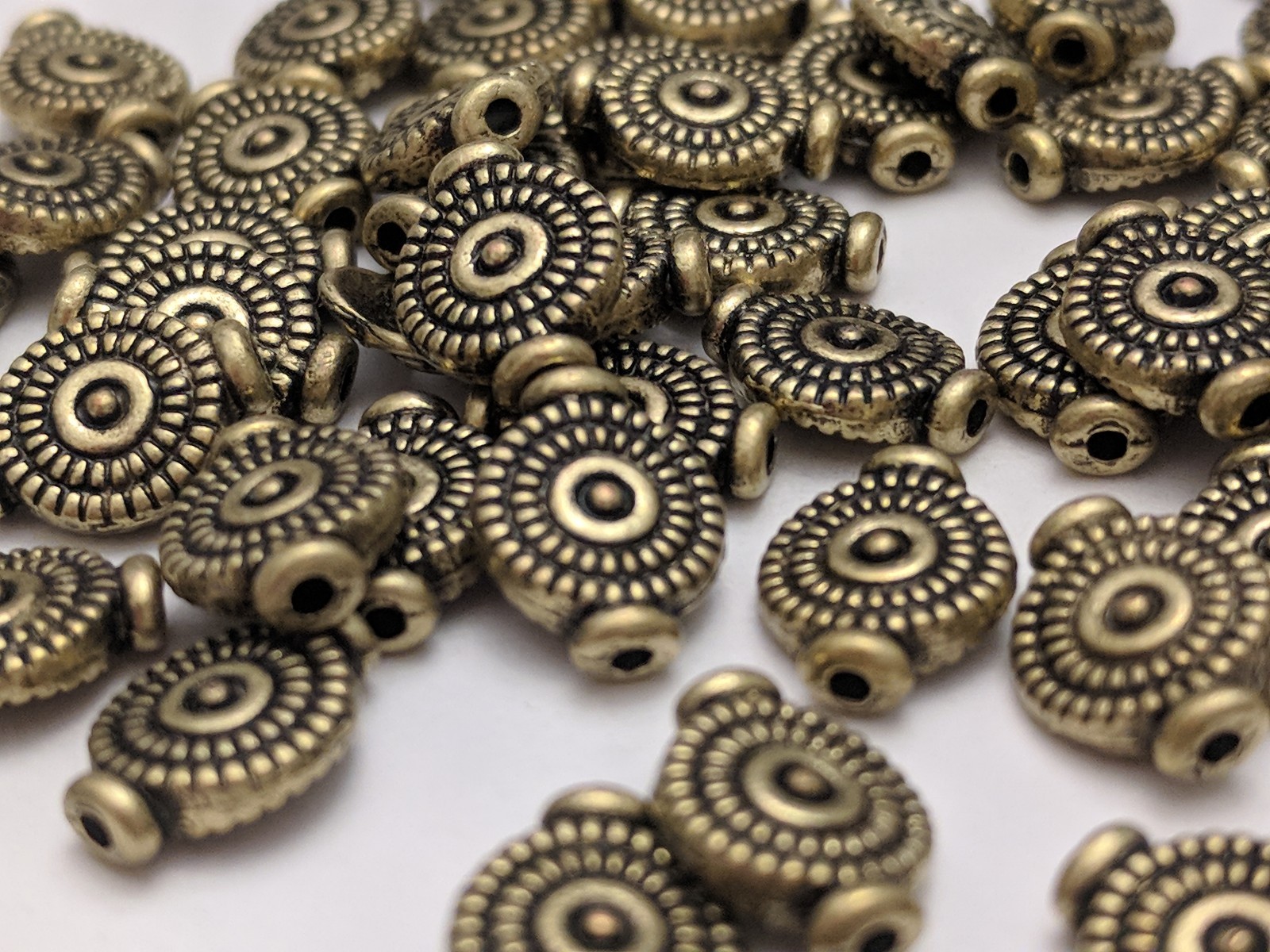 Flat Round Tibetan Style Alloy Beads, Antique Bronze 10×7.5x3mm, Hole 1mm Qty 20