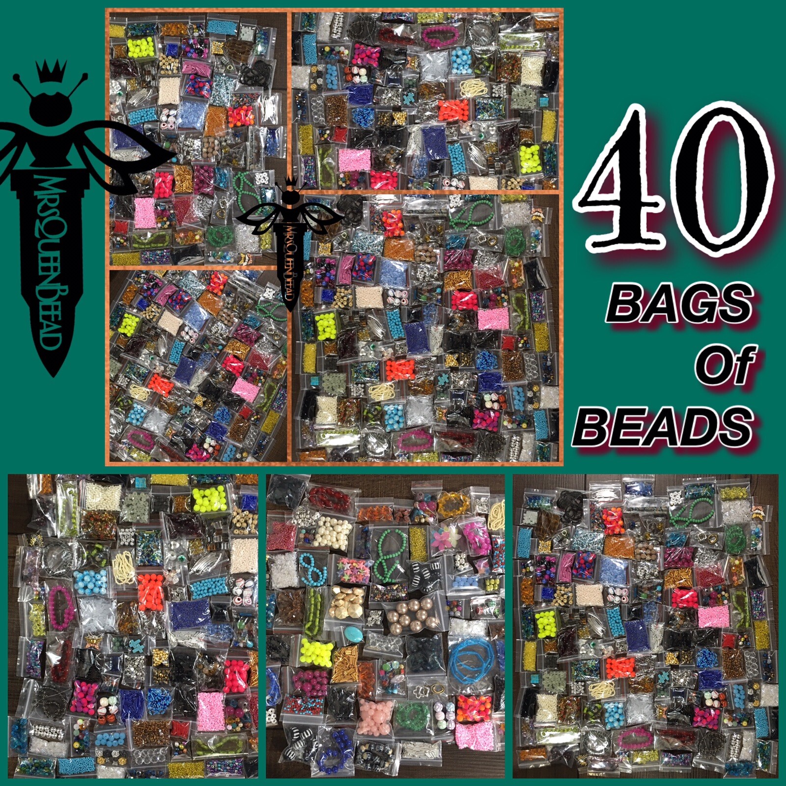 Lot Of BEADS 40 Bags Jewelry Making Supplies Loose Mixed Glass Acrylic Metal👑🐝