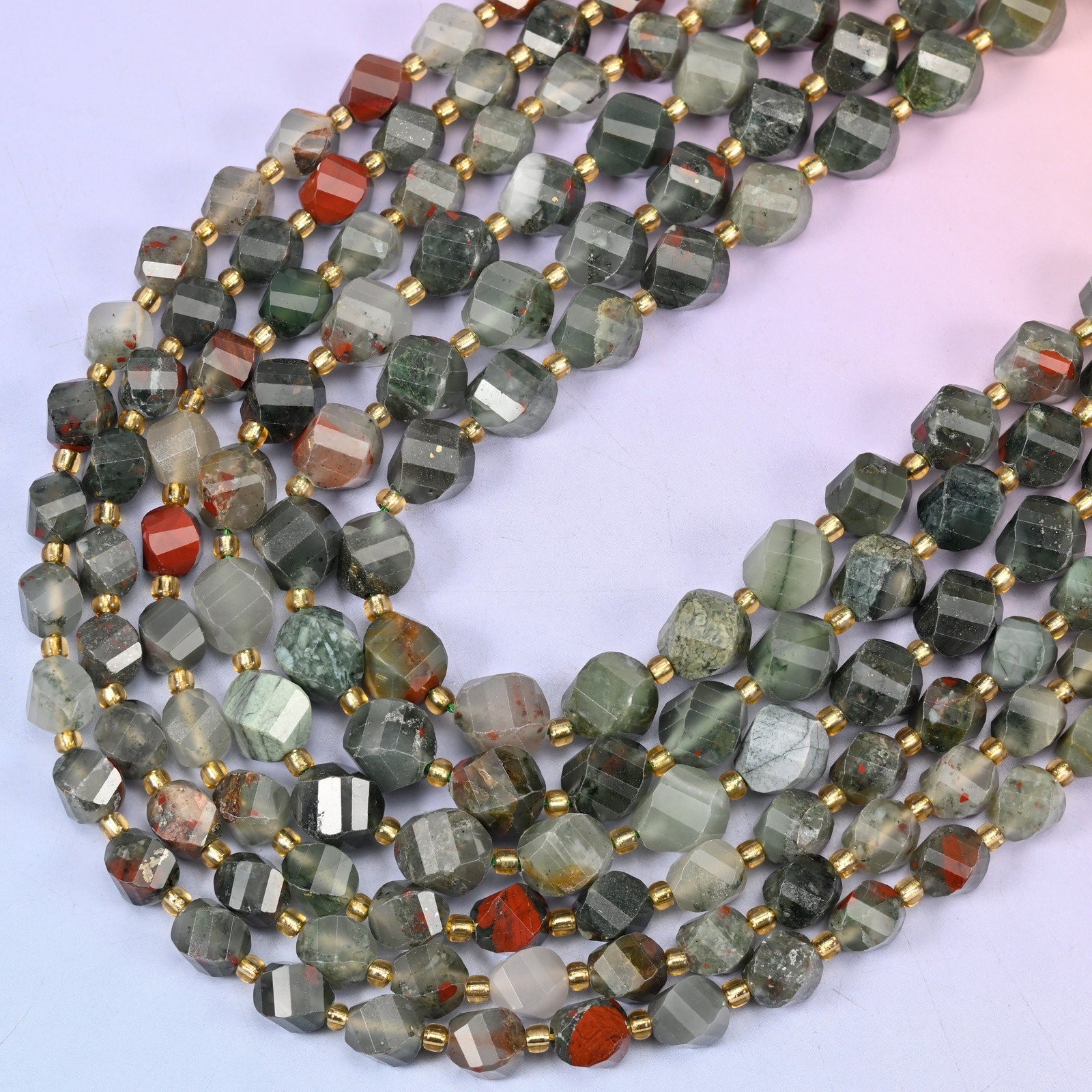African Bloodstone Faceted Spiral Twist Beads: Size 8mm 10mm, Jewelry Making