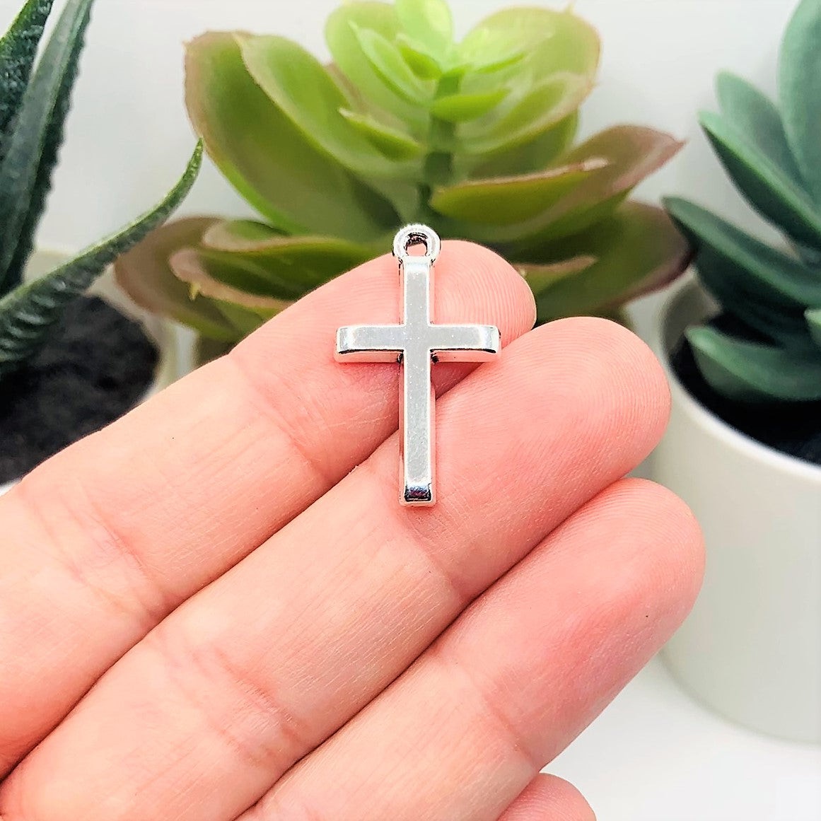 Silver Simple Cross Charms, 24x14mm – US Seller