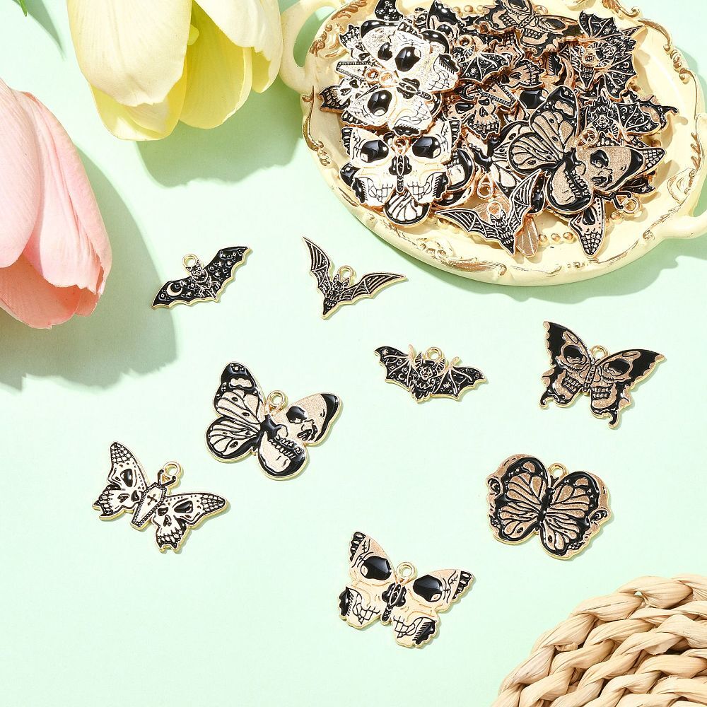 40Pcs Butterfly Pendant Hang Dangle Charm Skull Printed Necklace Keychain Making