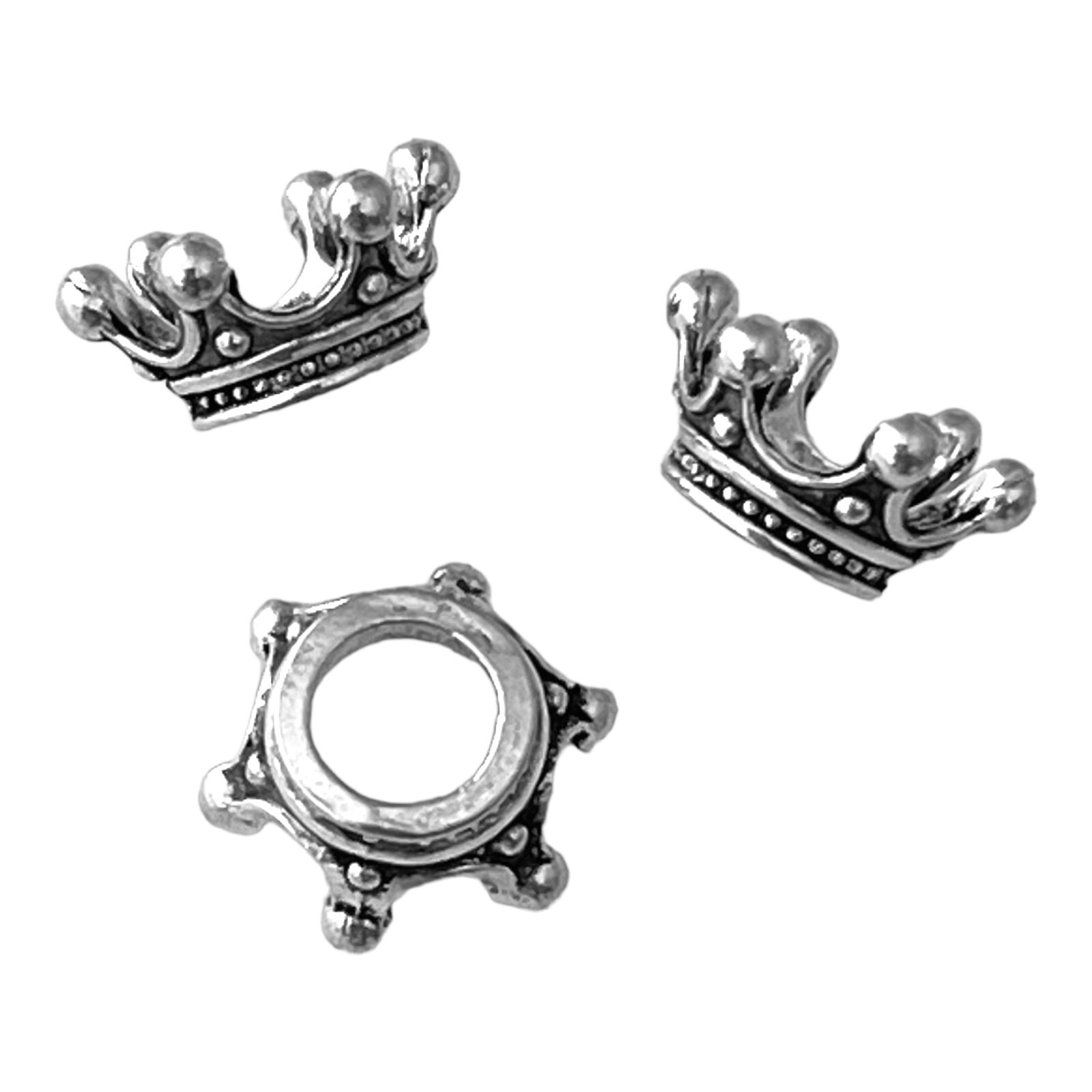 20 pcs Silver Crown Bead Caps Spacer Large 5.5mm European Hole Beads 14x8mm