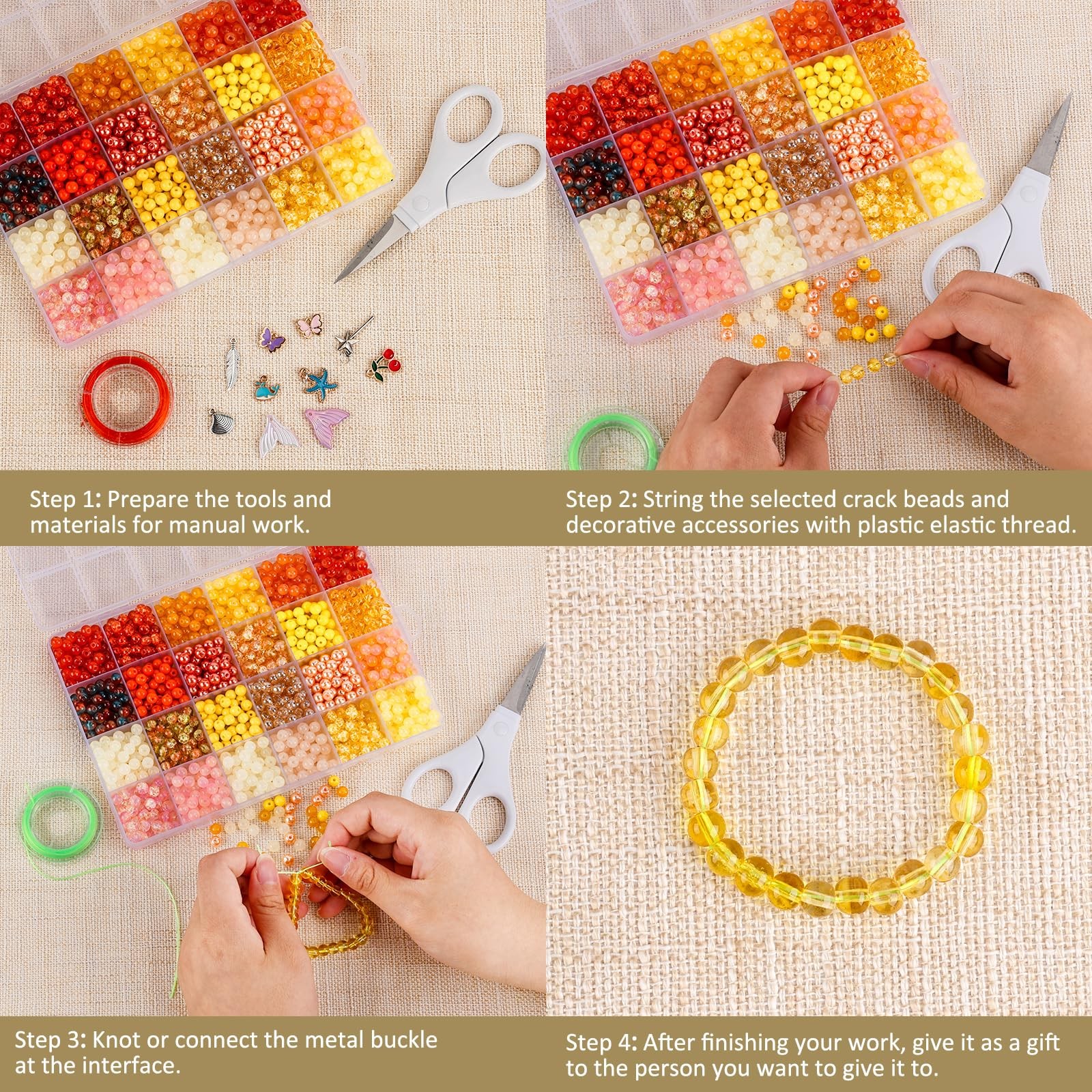 XSEINO About 7200PCS 6mm Glass Beads Bracelet Making 6mm, Multicolor 6Box