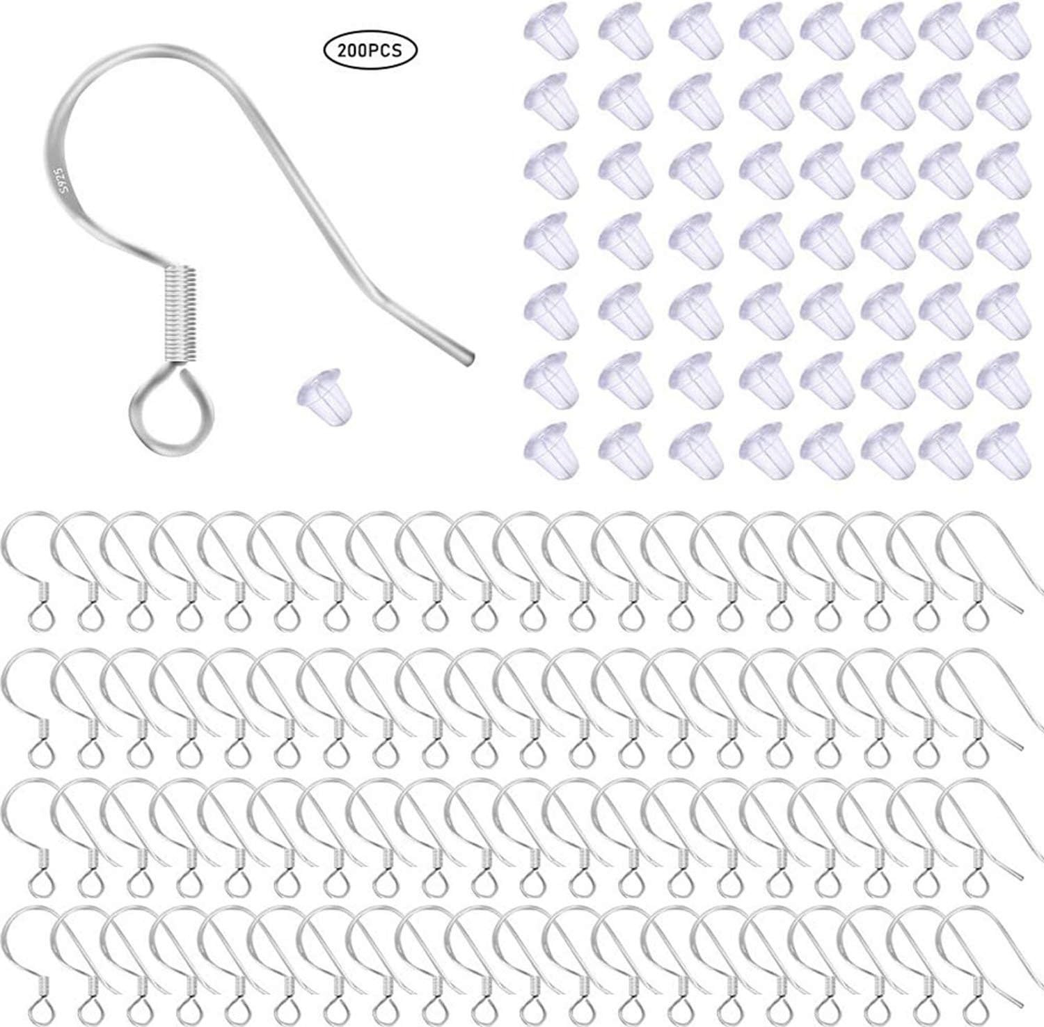 100 Pcs / 50 Pairs 925 Sterling Silver Earring Hooks, Hook Ear Wires with 100 Pc