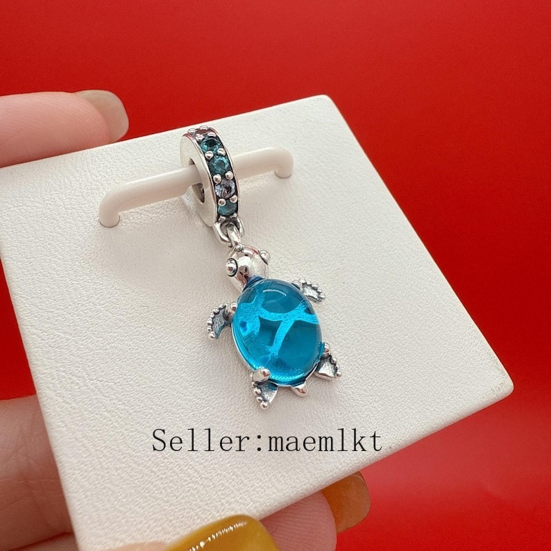 925 sterling silver Blue Murano Glass Sea Turtle Charm For Bracelet,Murano Charm