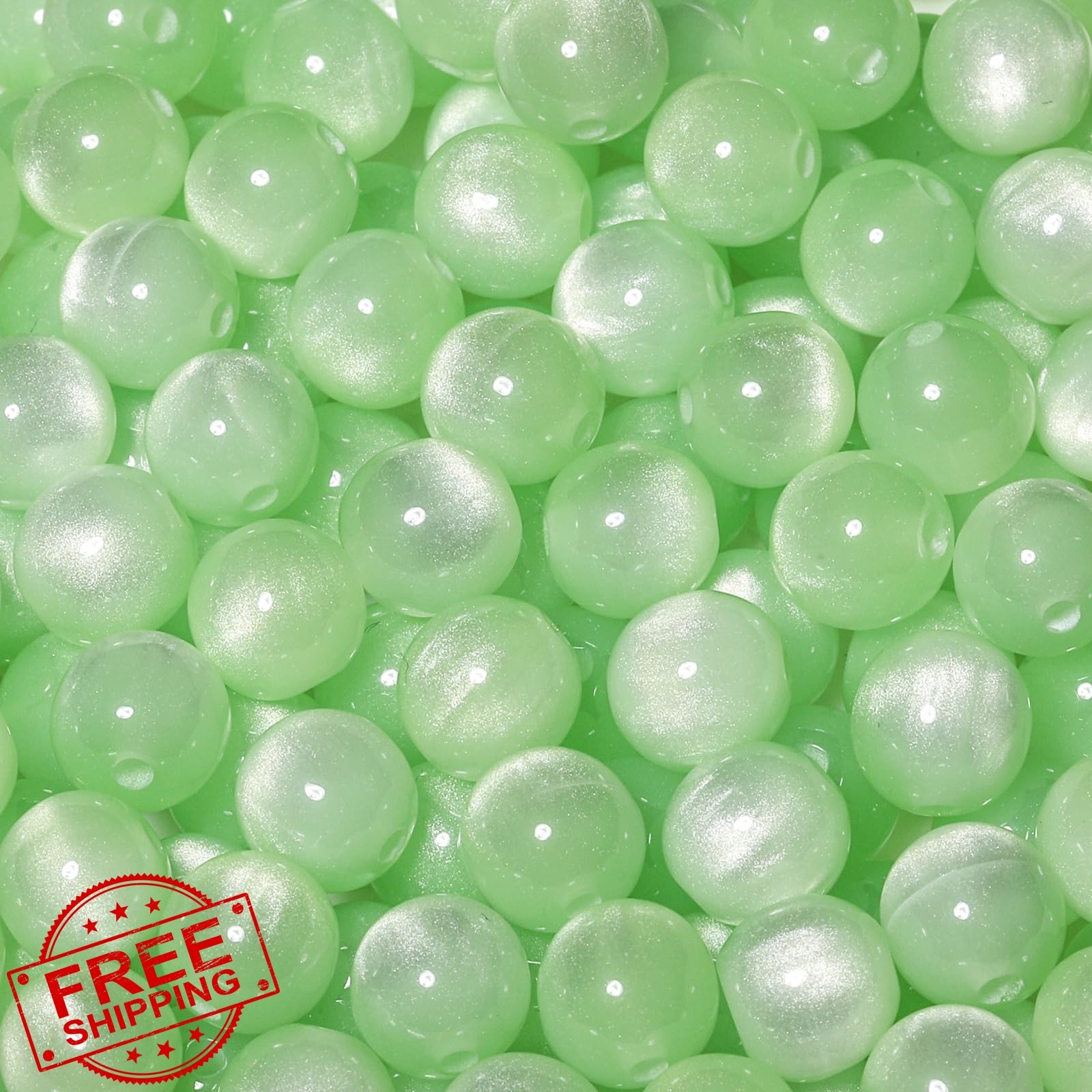 NITOPUPU 100Pcs 8mm Green Cat Eye Beads with Glitter Powder Round Resin Beads…