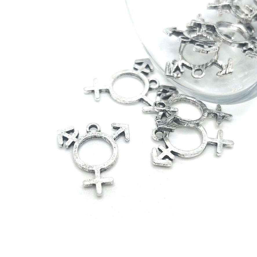 Antique Silver Transgender Pride Symbol Pendant Charm, LGBTQIA+, Rainbow Pride,