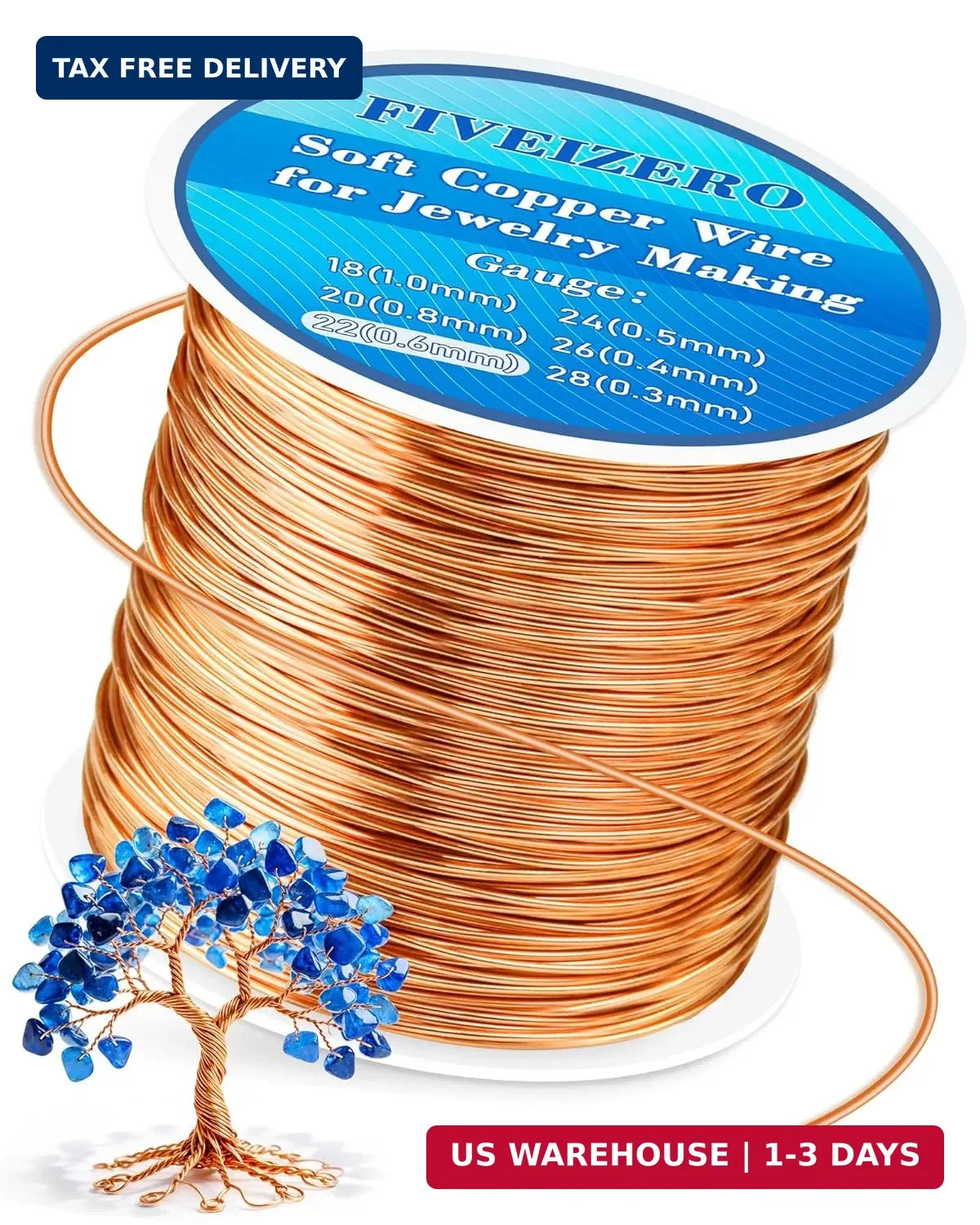 FIVEIZERO 131ft 22 Gauge Copper Wire for Jewelry Making, Pure Dead Soft Bare Cop