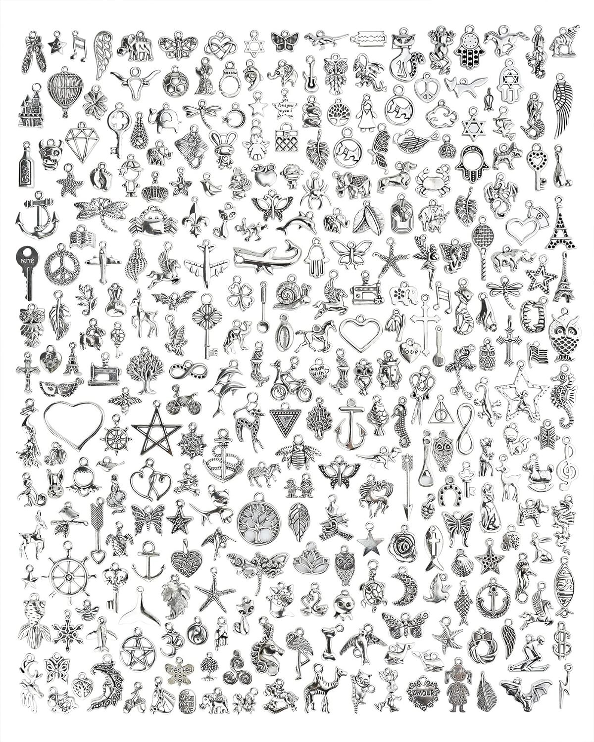 300 PCS Wholesale Bulk Lot Jewelry Making Charms Mixed Smooth Tibetan Silver NEW