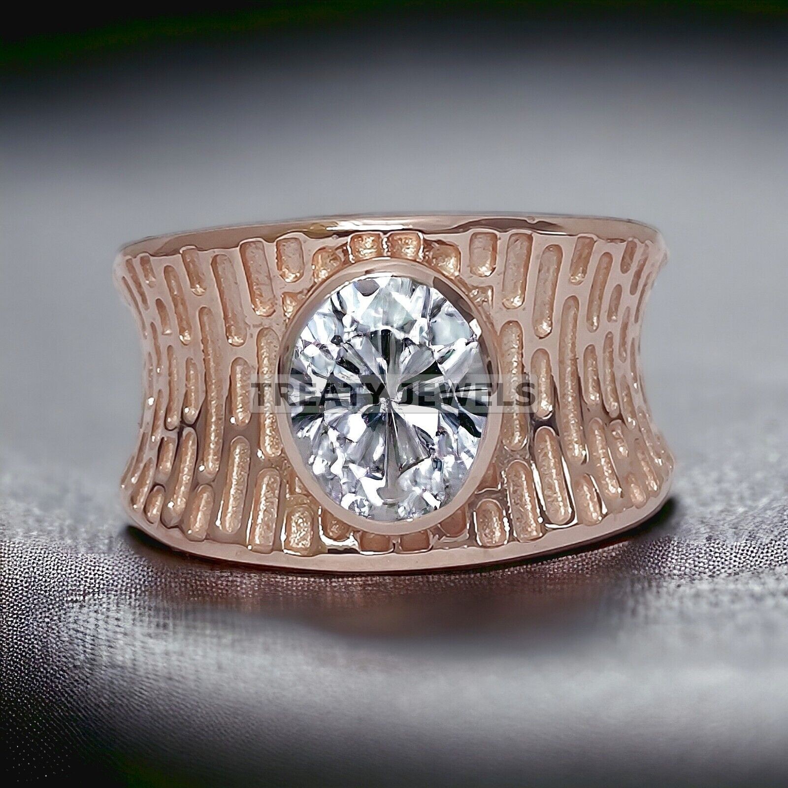 Moissanite Oval Cut With 925 Sterling Silver Gold Plated Ring For Men’s #788 #