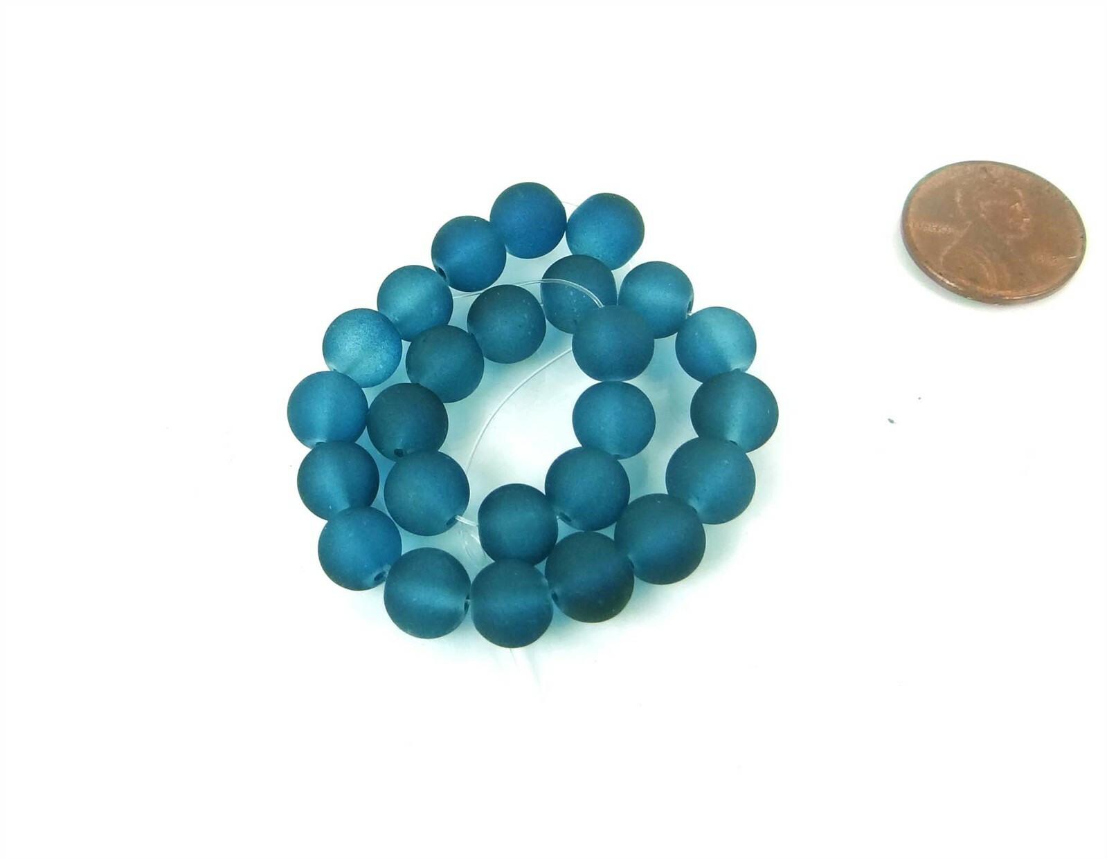 25 Frosted Sea Glass Round / Rocaille Beads Matte – Marine / Azure Blue 8mm