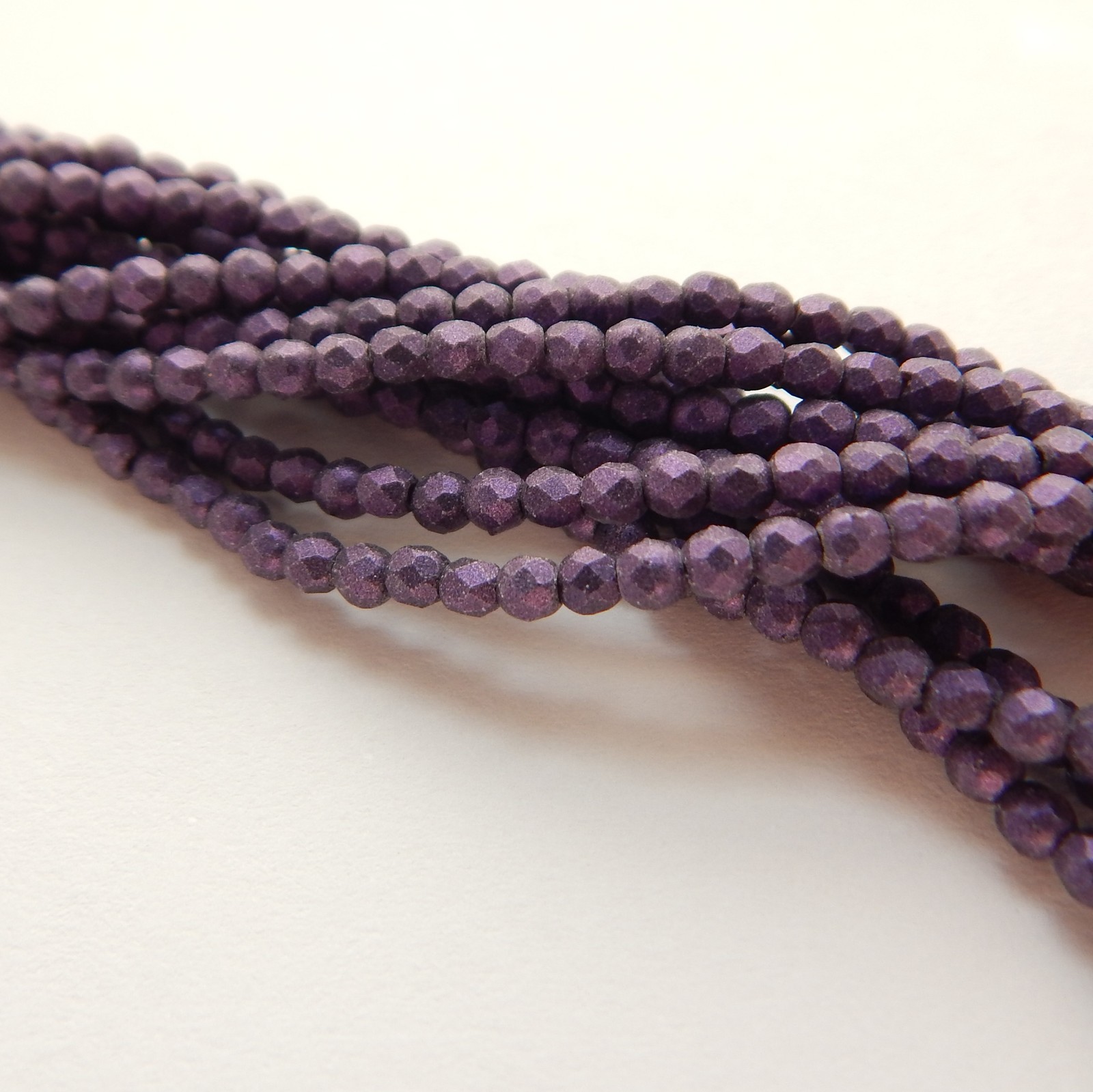 2mm Fire Polished Faceted (100 beads) Metallic Suede Purple Czech Glass