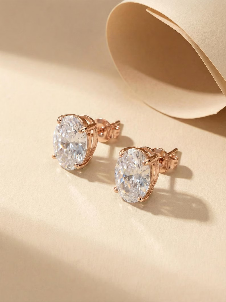 Sparkling Oval Moissanite Stud Earrings – Everyday Elegance, Bridal Jewelry Gift
