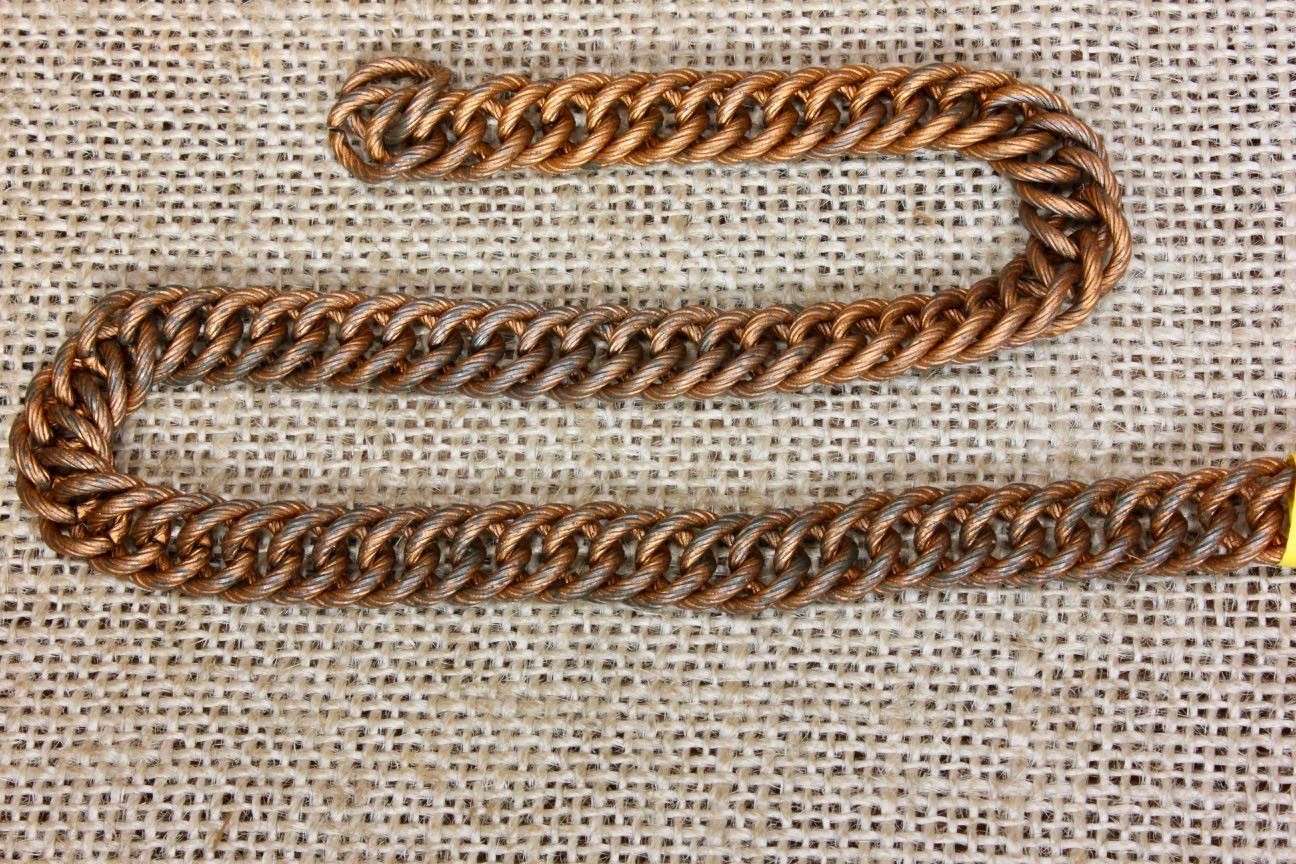 Old Vintage Copper Plated Chain 3/8″ Rope Handle Braclet Necklace Jewelry 1 Foot